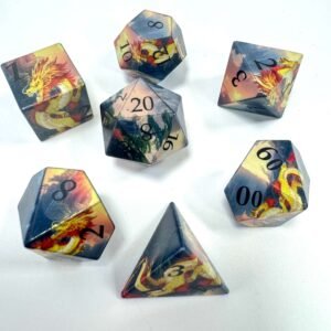 Custom UV Printed  with Dragon  sharp edges dnd dice set